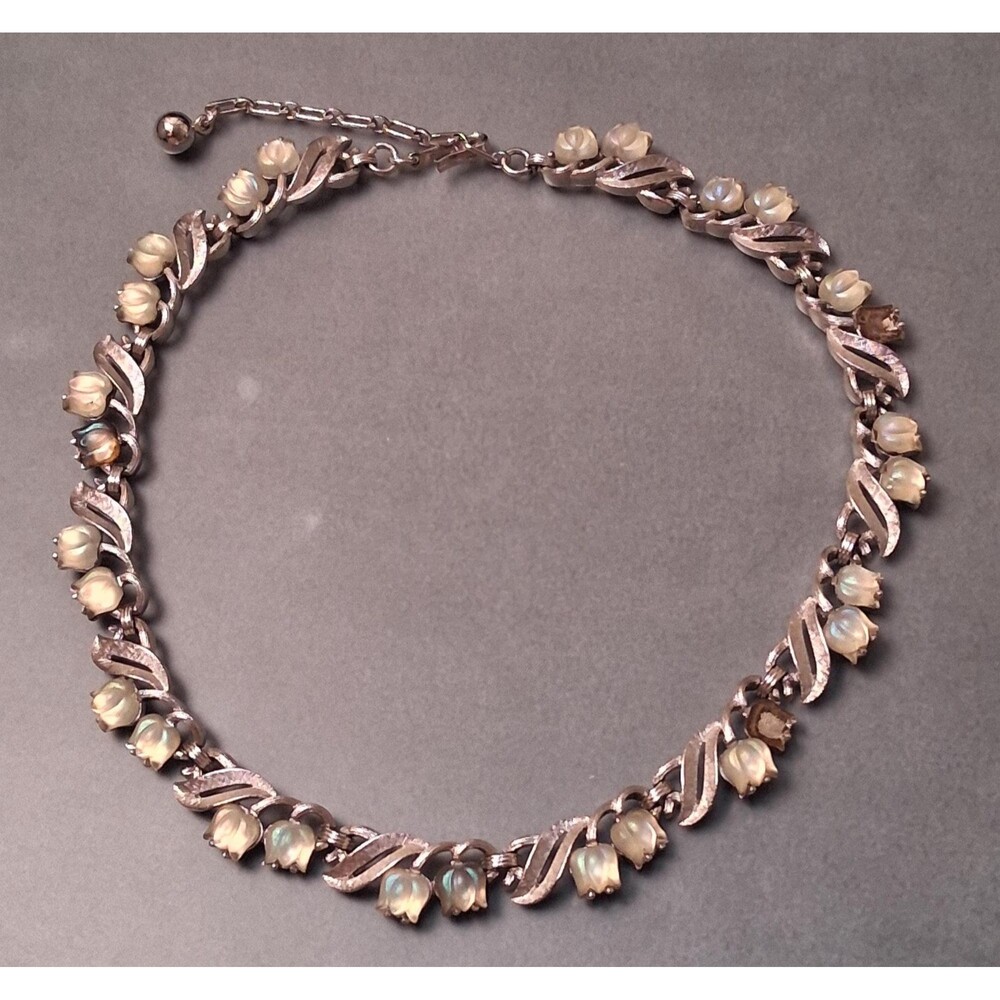 Trifari Lily of the Valley Necklace Opal Glass Tulips